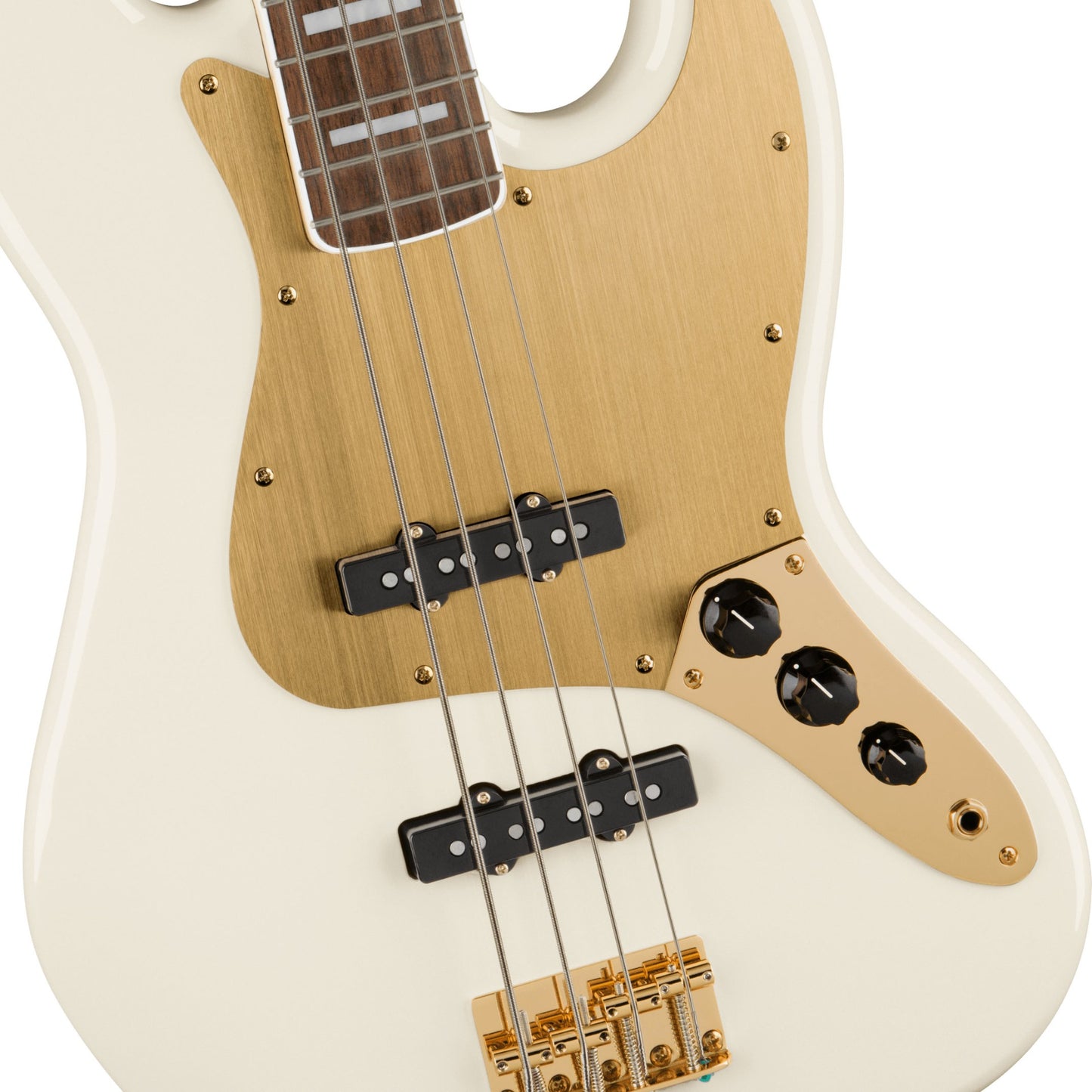 Squier 40th Anniversary Jazz Bass, Gold Edition, Olympic White