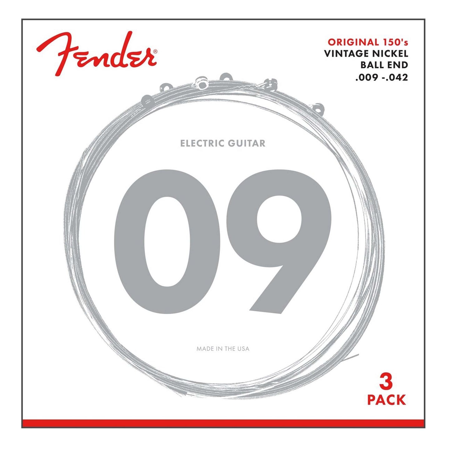 Fender 150L Nickel Ball End Light Guitar Strings, Gauges 9-42 (3-Pack)