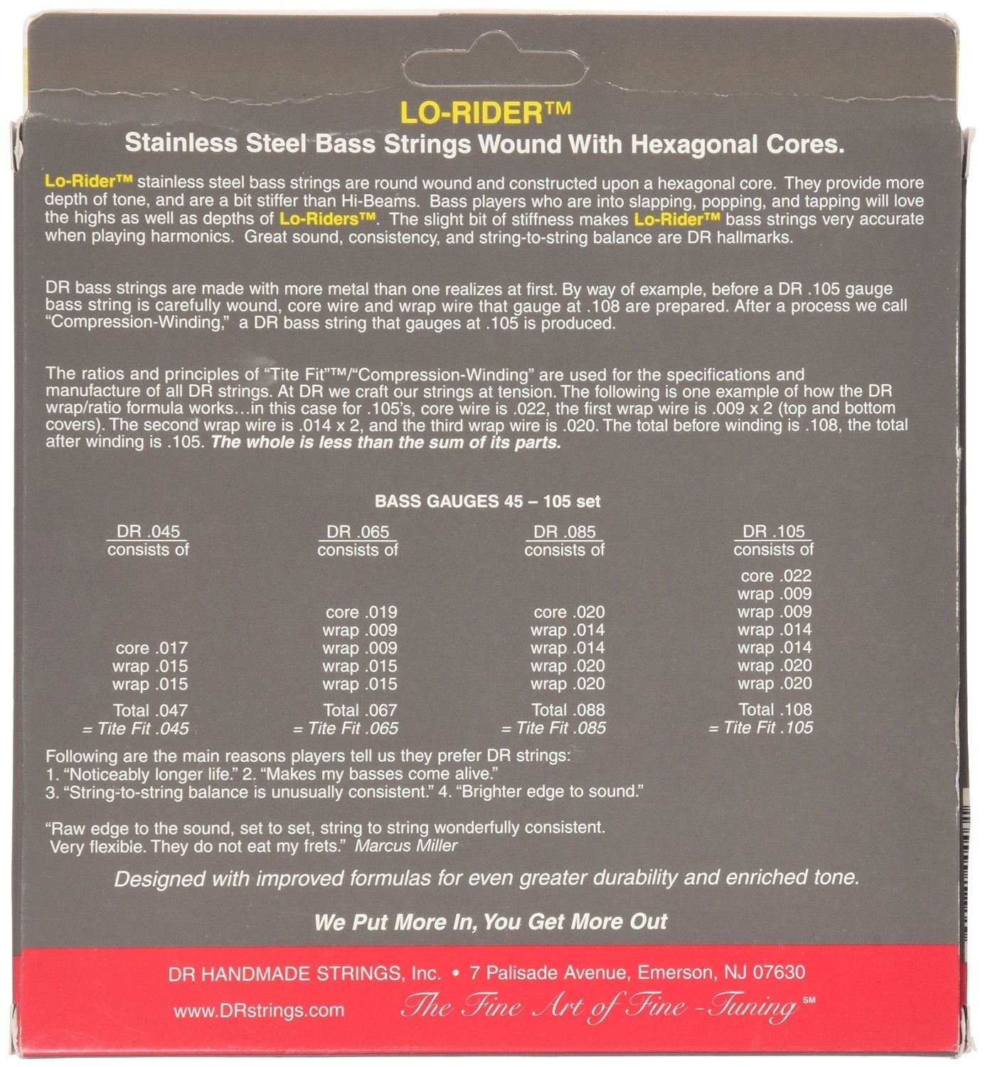 DR Strings Lo-Rider - Stainless Steel Hex Core Bass 40-100