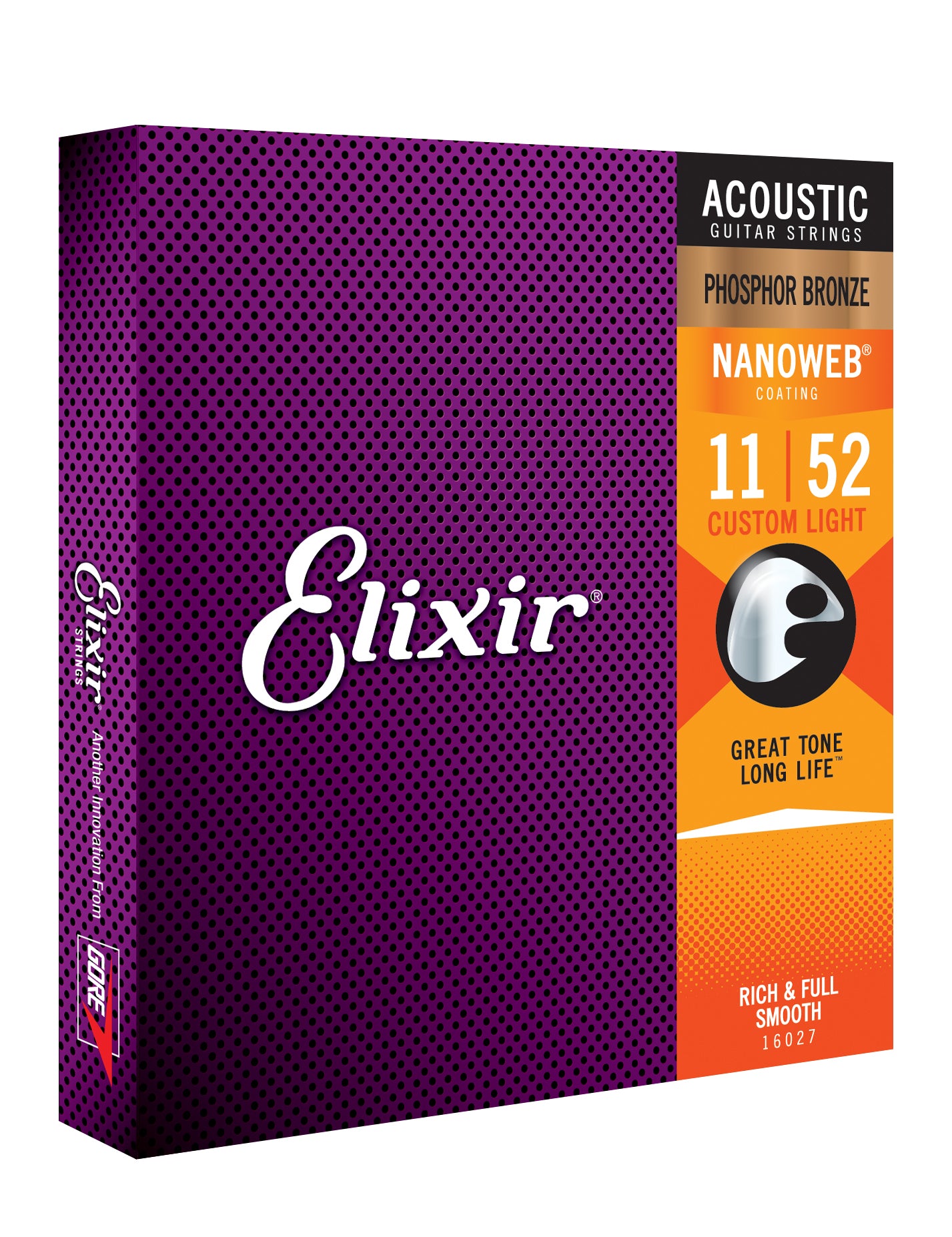 Elixir 16027 Nanoweb Phosphor Bronze Acoustic Guitar Strings 11-52