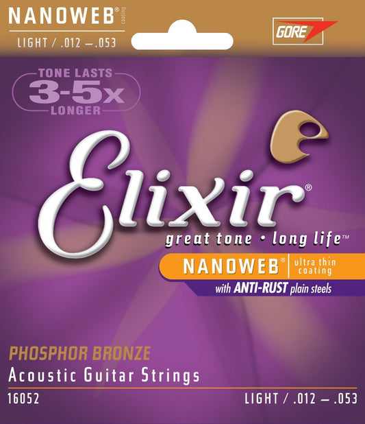 Elixir Strings Phosphor Bronze Acoustic Guitar Strings w NANOWEB Coatings