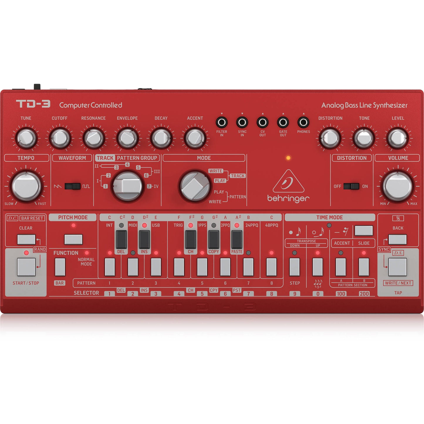 Behringer TD-3-RD Analog Bass Line Synthesizer with 16-Step Sequencer - Red