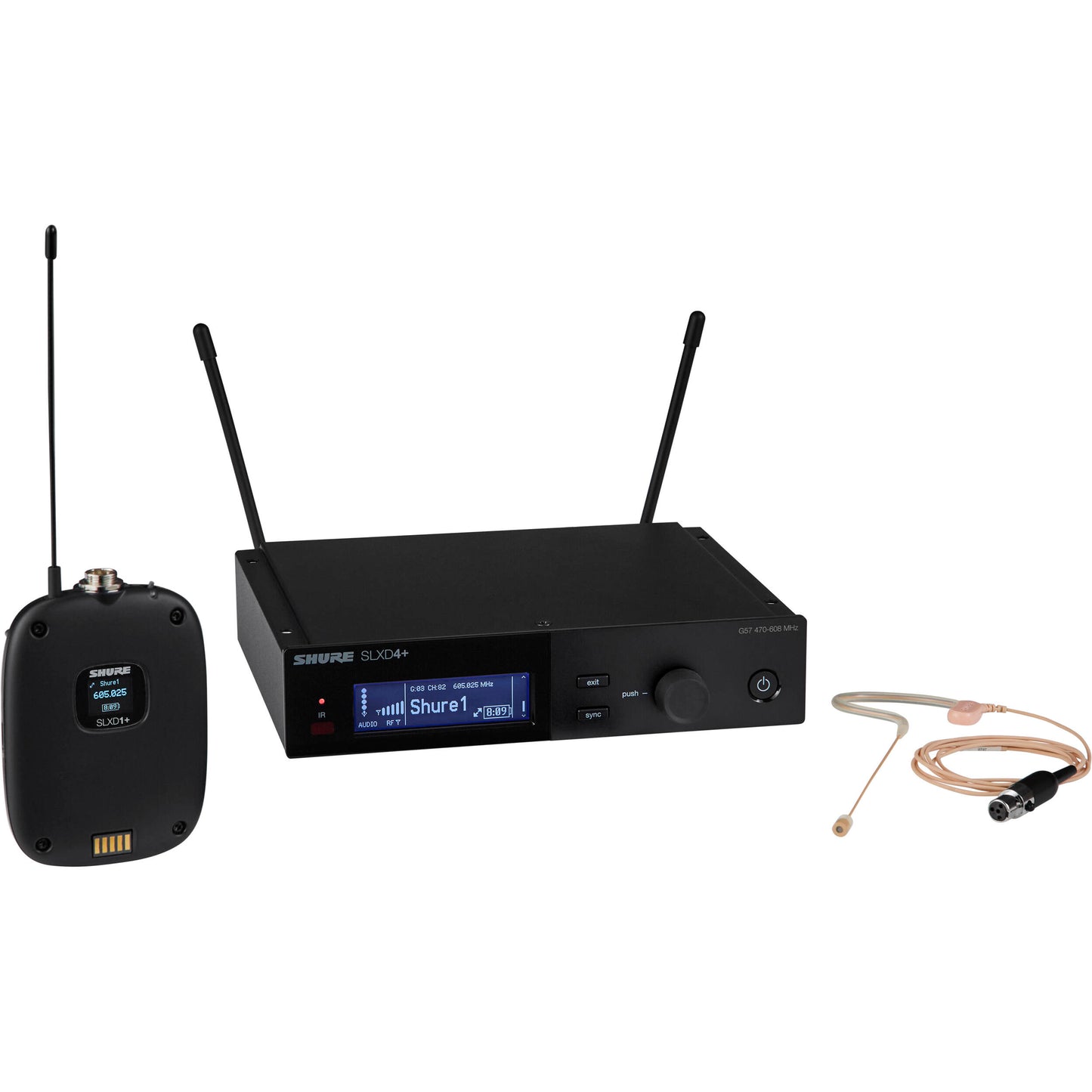 Shure SLXD14+/153T Digital Wireless Earset Headworn Mic System - G57: 470-608 MHz