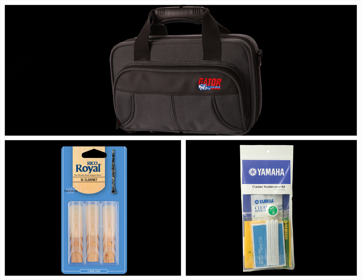 Alto Music Back To School Clarinet Bundle with Black Gator Case and 2.5 Reeds
