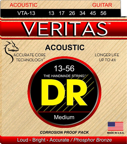 DR Strings VTA-13 VERITAS Phosphor Bronze Acoustic Guitar String, 13-56, Medium