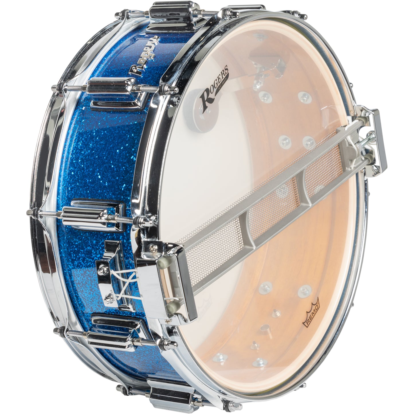 Rogers Model No. 36-BS Dyna-Sonic Beavertail 5x14 Snare Drum - Blue Sparkle