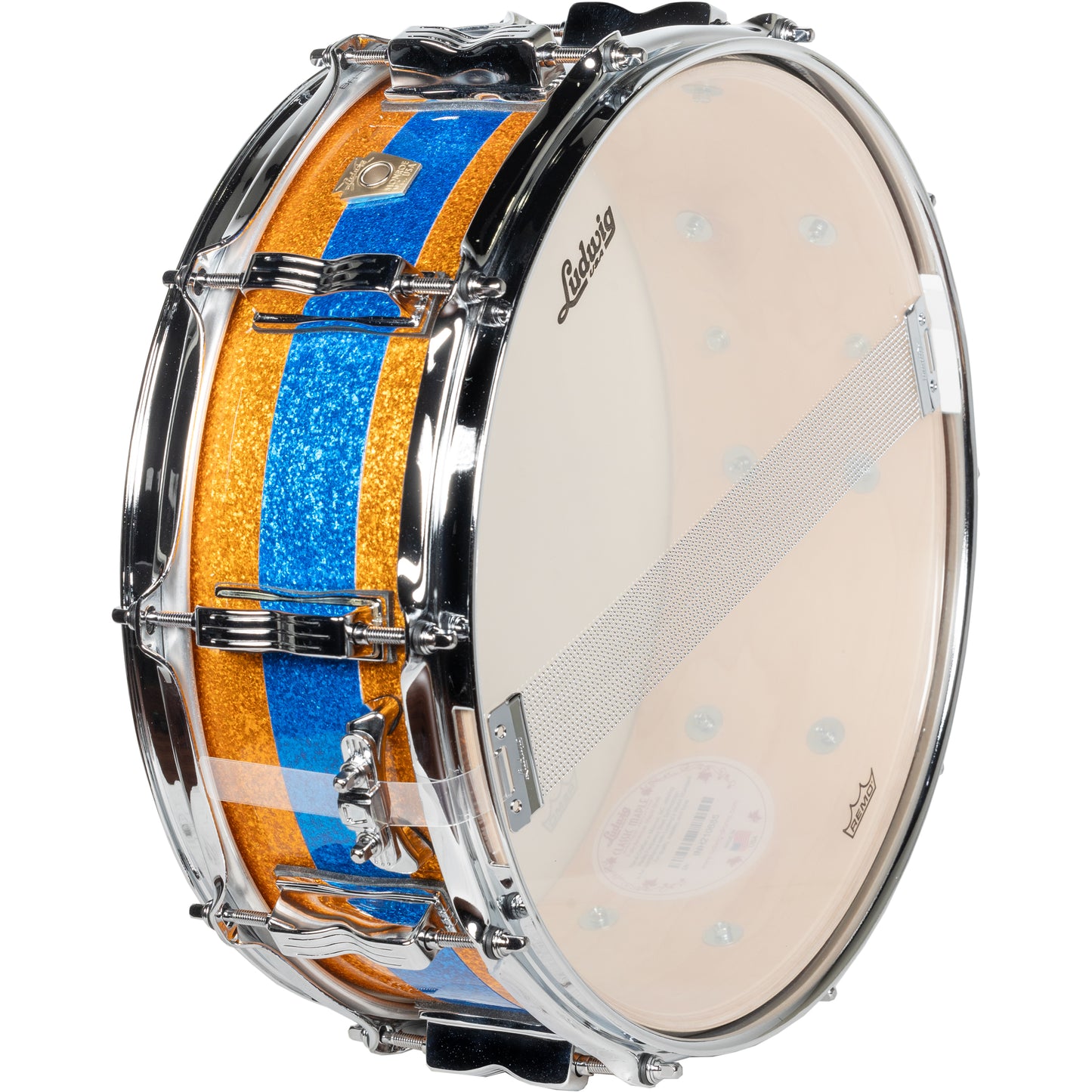 Ludwig Classic Maple Limited Edition 5x14 Snare Drum - Gold Blue Gold Sparkle