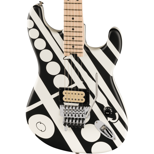 EVH Striped Series Circles Electric Guitar - Maple Fingerboard, White and Black