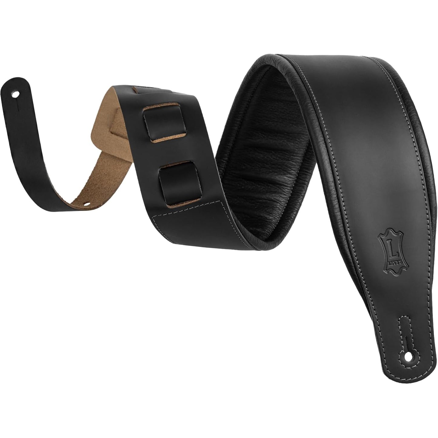 Levy's M26PD-BLK 3" Wide Top Grain Leather Guitar Strap - Black