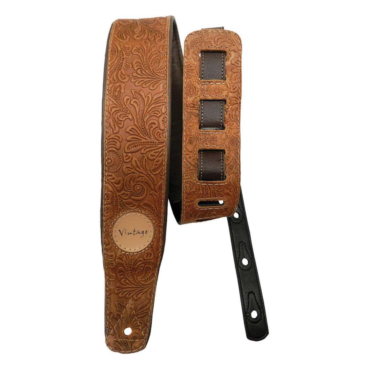 Basso Straps VT-SL-83 Whiskey Floral Leather Top Foam Padding Guitar Strap