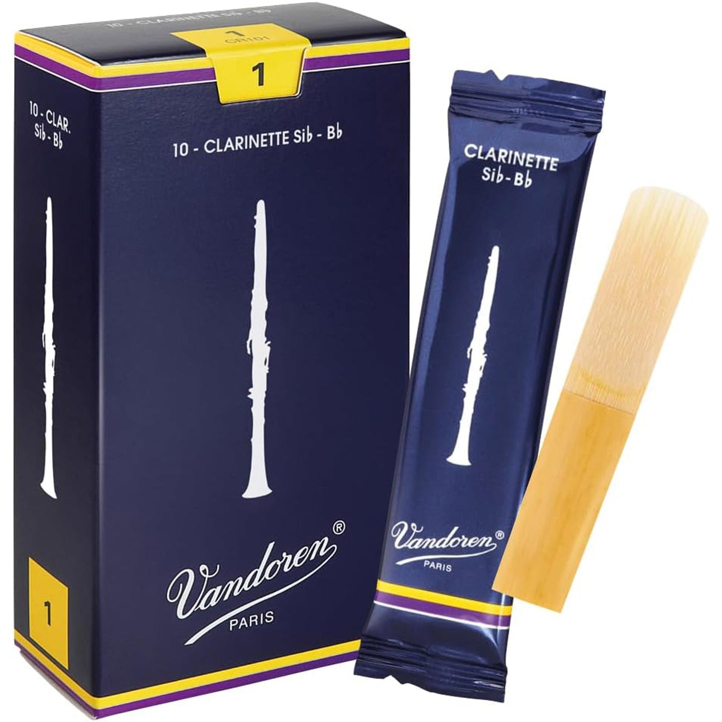 Vandoren CR101 Bb Clarinet Traditional Reeds Strength 1; Box of 10