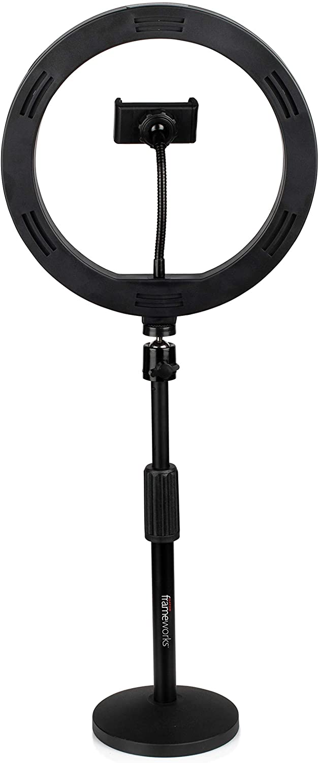 Gator 10” LED Desktop Ring Light Stand w/Phone Holder & Compact Weighted Base
