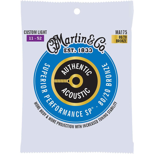 Martin MA175 Authentic Acoustic SP® Guitar Strings 80/20 Bronze, Custom Light 11-52