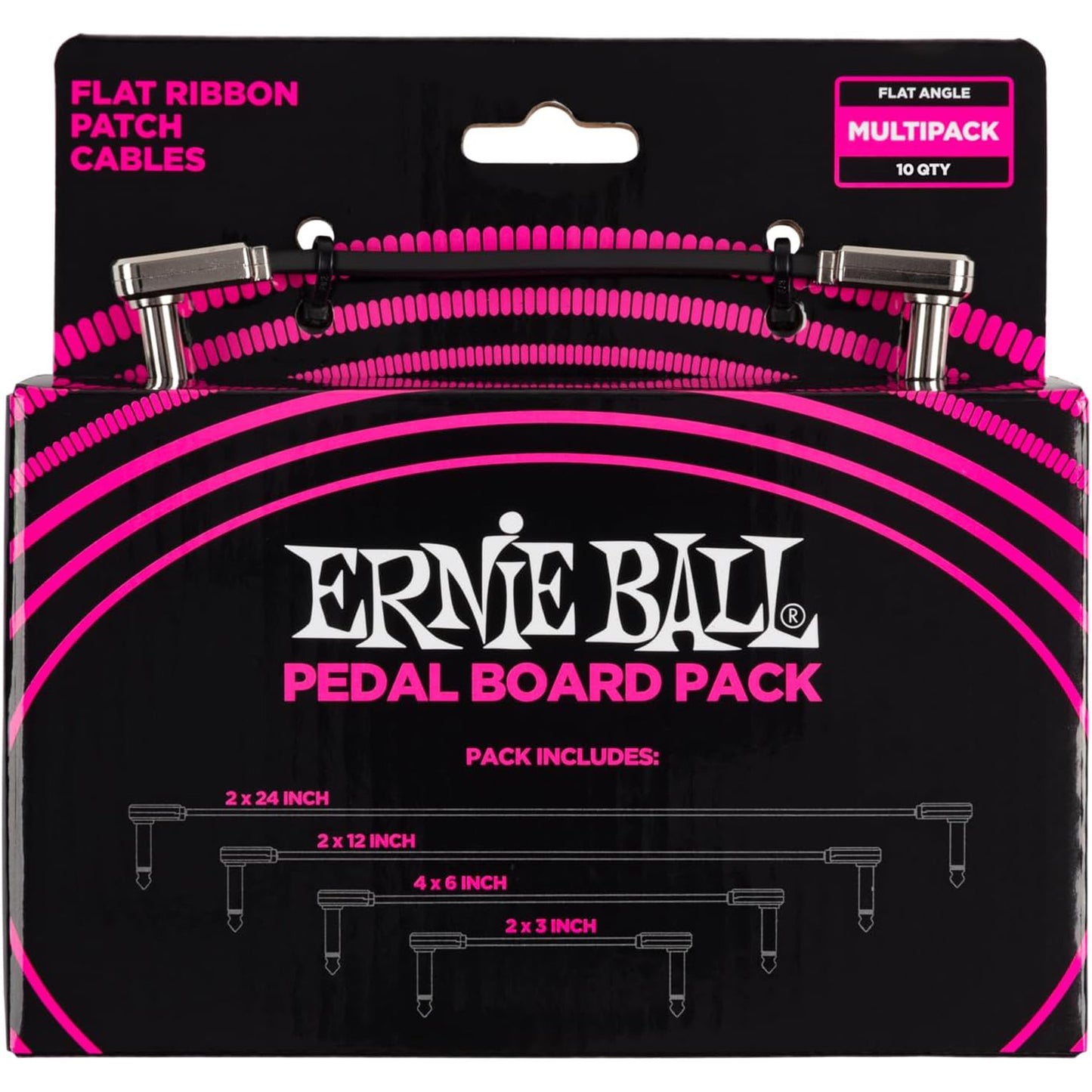 Ernie Ball P06224 Flat Ribbon Patch Cables Pedalboard Multi-Pack - Black