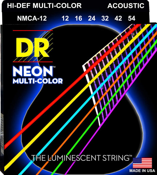 DR NEON NMCA12 Light Coated Phosphor Bronze Acoustic Strings, Mulit-Colored