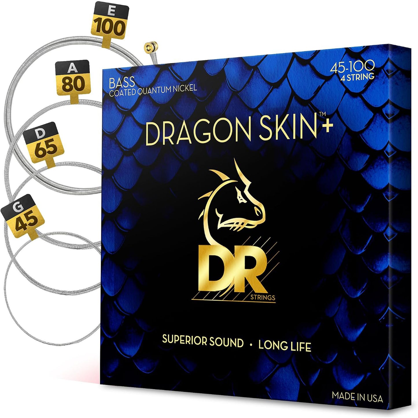 DR Strings Dragon Skin+ Coated Quantum Nickel Bass Guitar Strings - .045-.100 Light to Medium