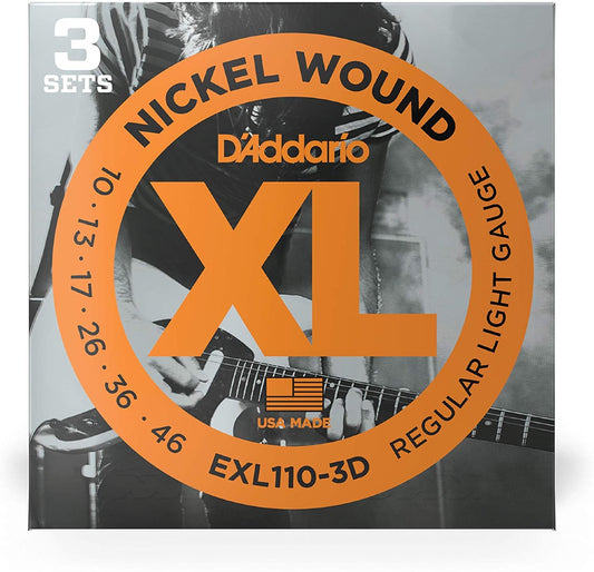 D'Addario EXL110-3D Nickel Regular Light Electric Guitar Strings - 3-Pack