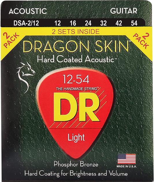 DR Strings Dragon Skin Clear Coated Phosphor Bronze Medium Strings(12-54) 2-Pack