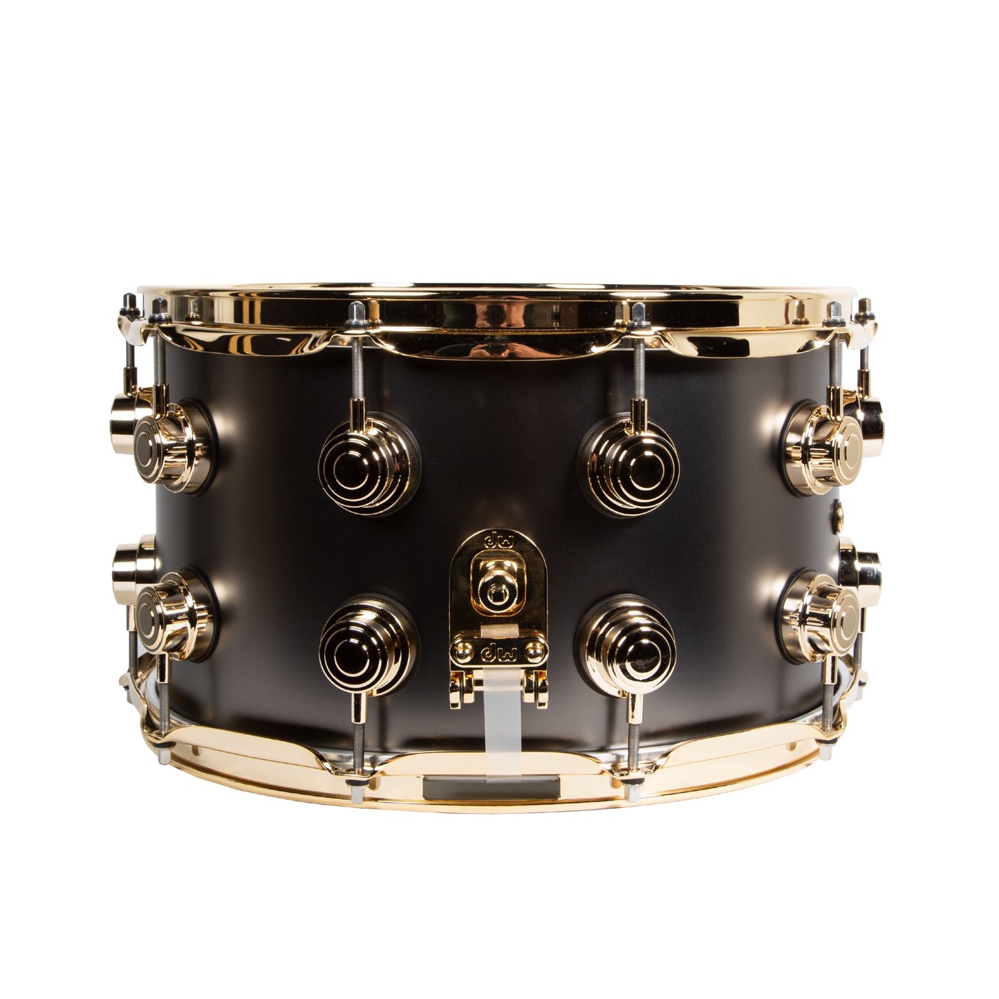 Drum Workshop Satin Black Nickel Over Brass 8x14 Snare with Gold Hardware