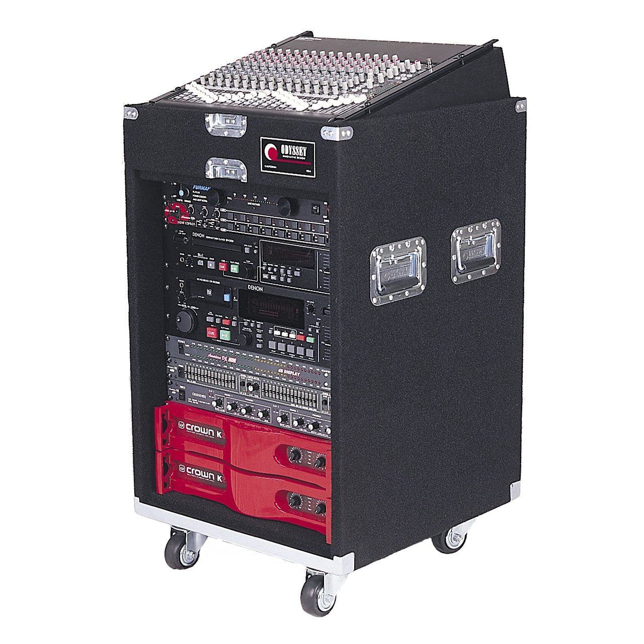 Odyssey CXP1114W Pro Combo Carpeted Rack With Recessed Hardware And Wheels: 11u Top, 14u Bottom