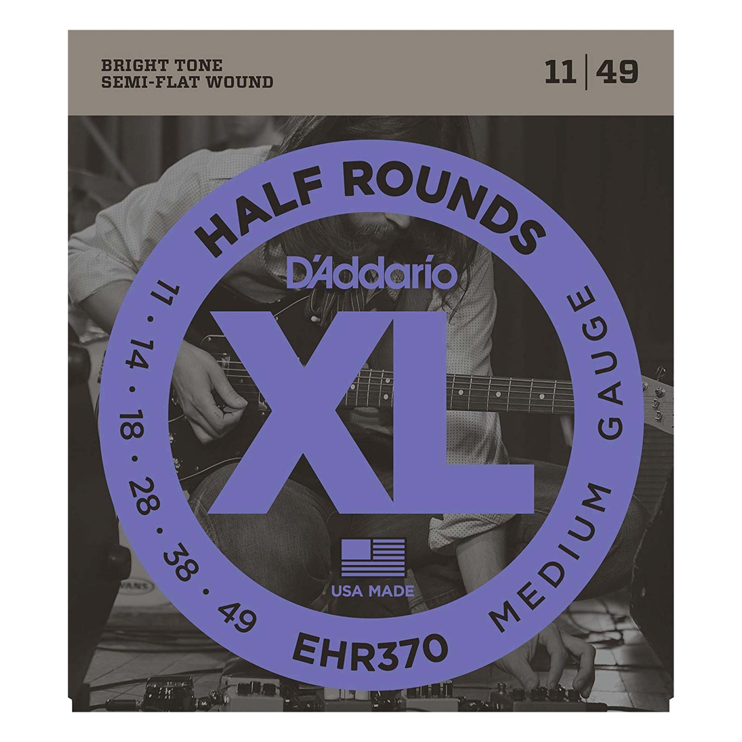 D'Addario EHR370 Half Round Electric Guitar Strings, Medium, 11-49