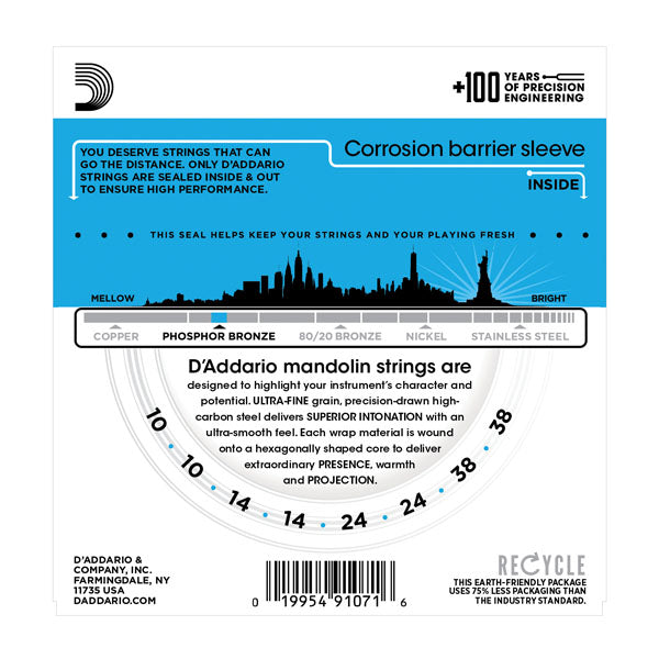 D’addario EJ73 Mandolin Strings, Phosphor Bronze, Light, 10-38