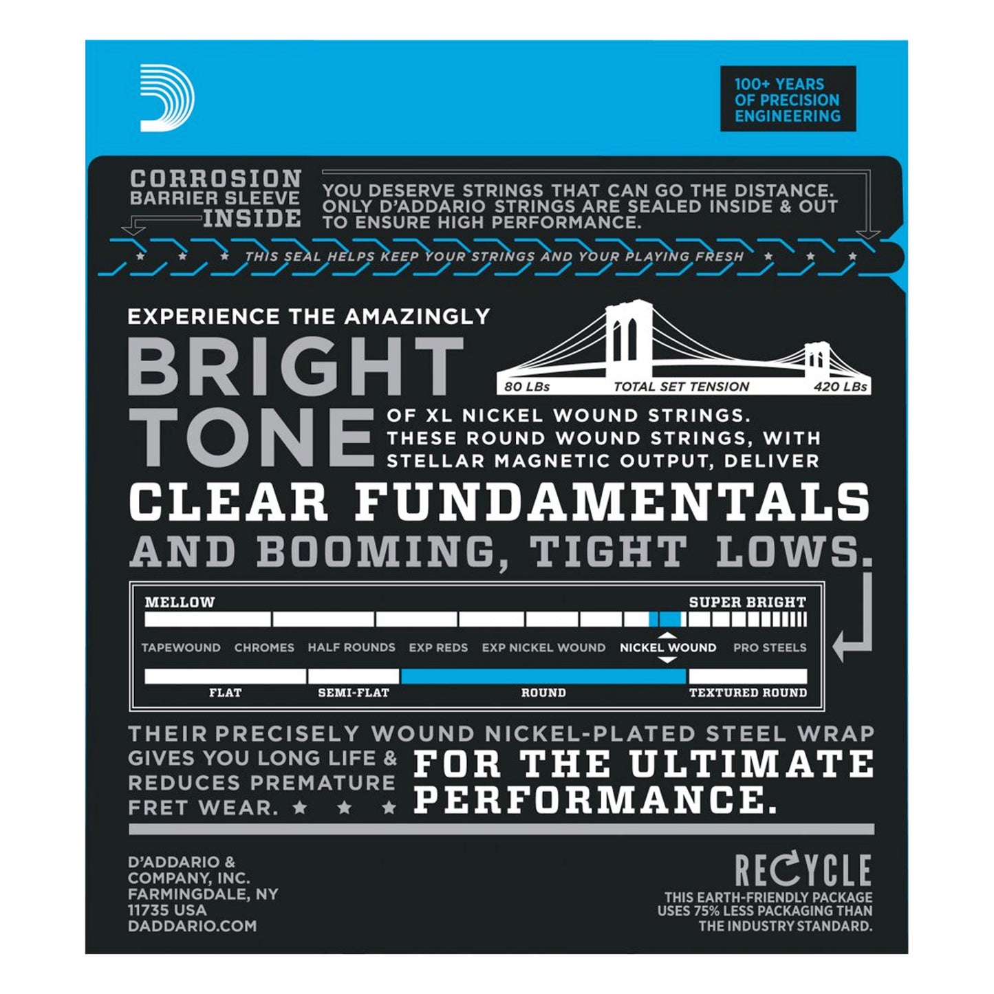 D'Addario EXL170 Nickel Wound Bright Round Wound Electric Bass St