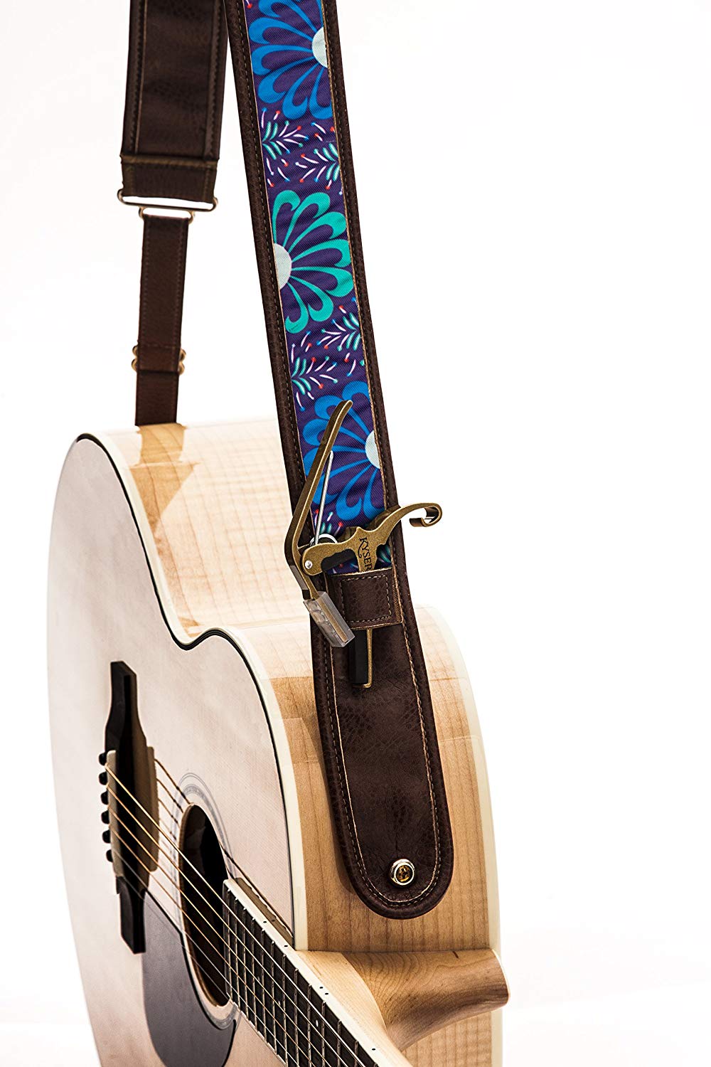 Kyser KS2A Cool Bloom Pro Leather Guitar Strap, Brown