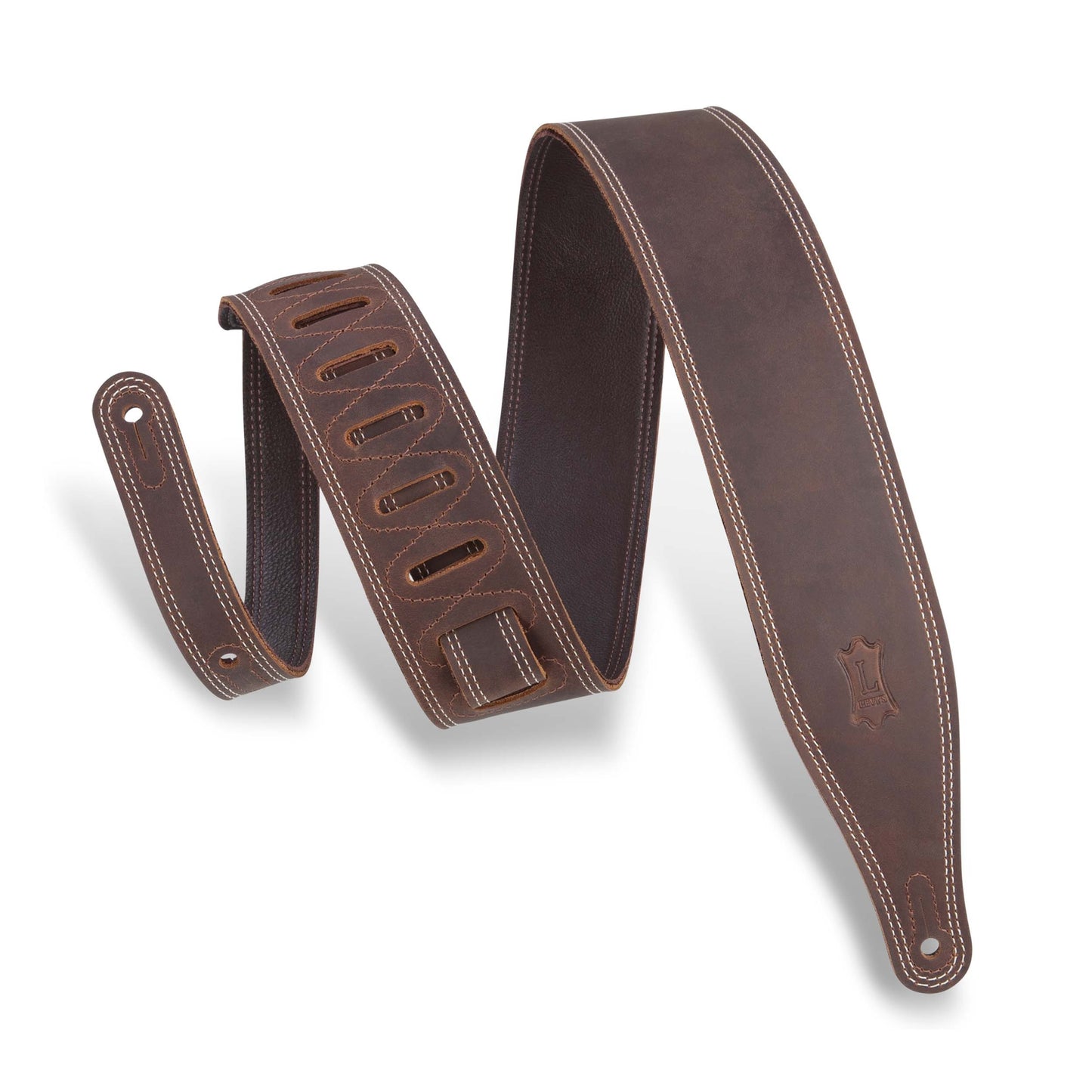 Levys M17BDS-DBR Butter Double Stitch Guitar Strap - Dark Brown