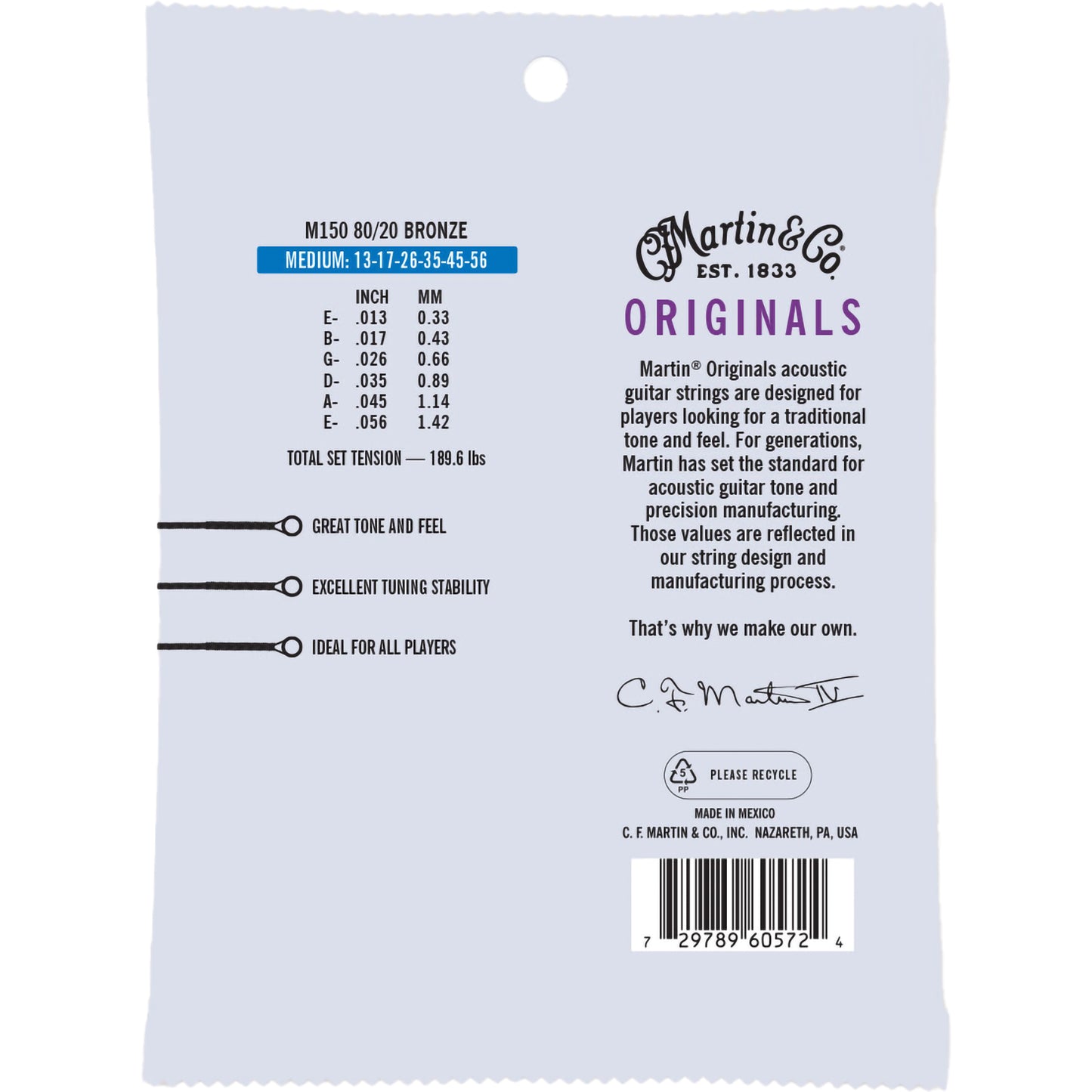 Martin MA150 Authentic Acoustic SP Guitar Strings, 80/20 Bronze, Medium