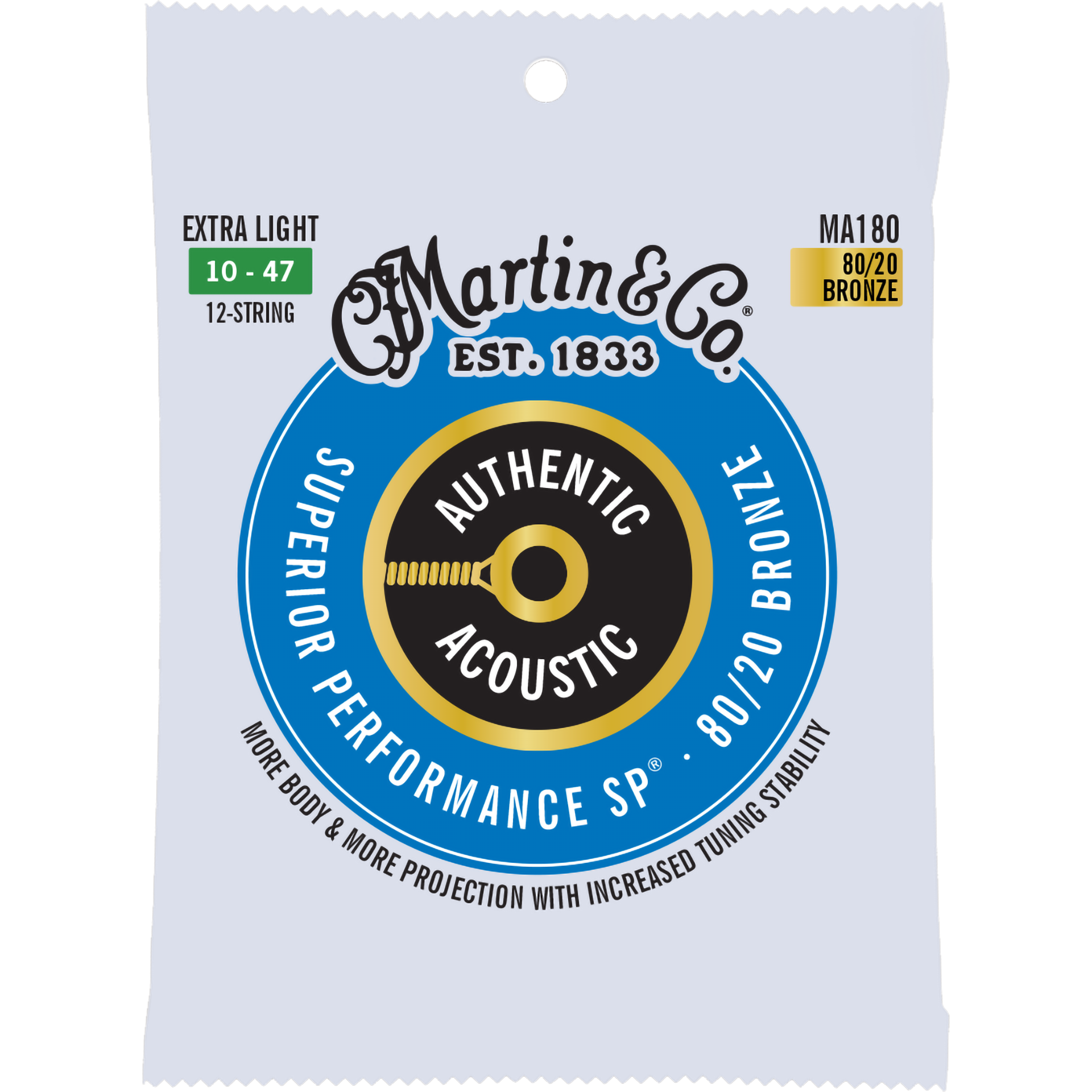Martin MA180 Authentic Acoustic SP® Strings, Phosphor Bronze Martin MA180 Authentic Acoustic SP® Strings, Phosphor Bronze