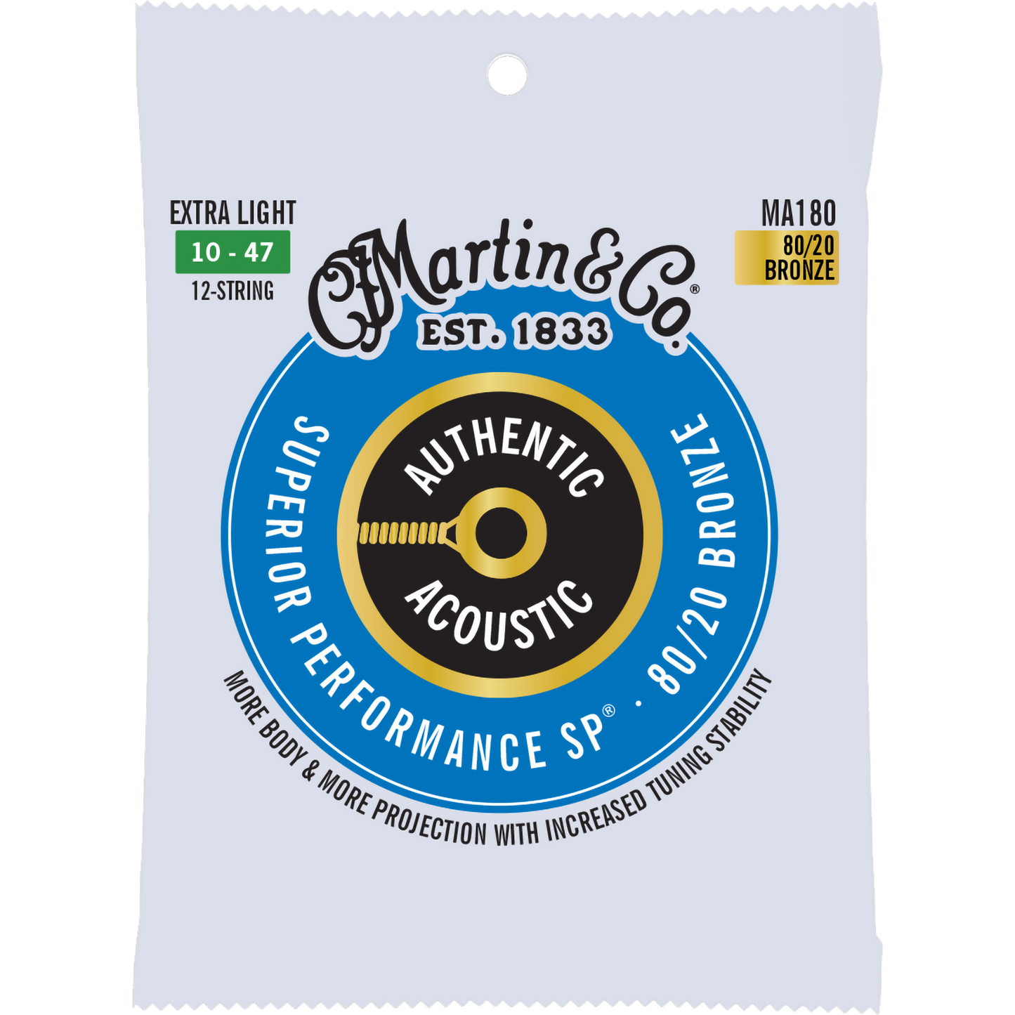 Martin MA180 Authentic Acoustic SP® Strings, Phosphor Bronze, Extra Light 12-String