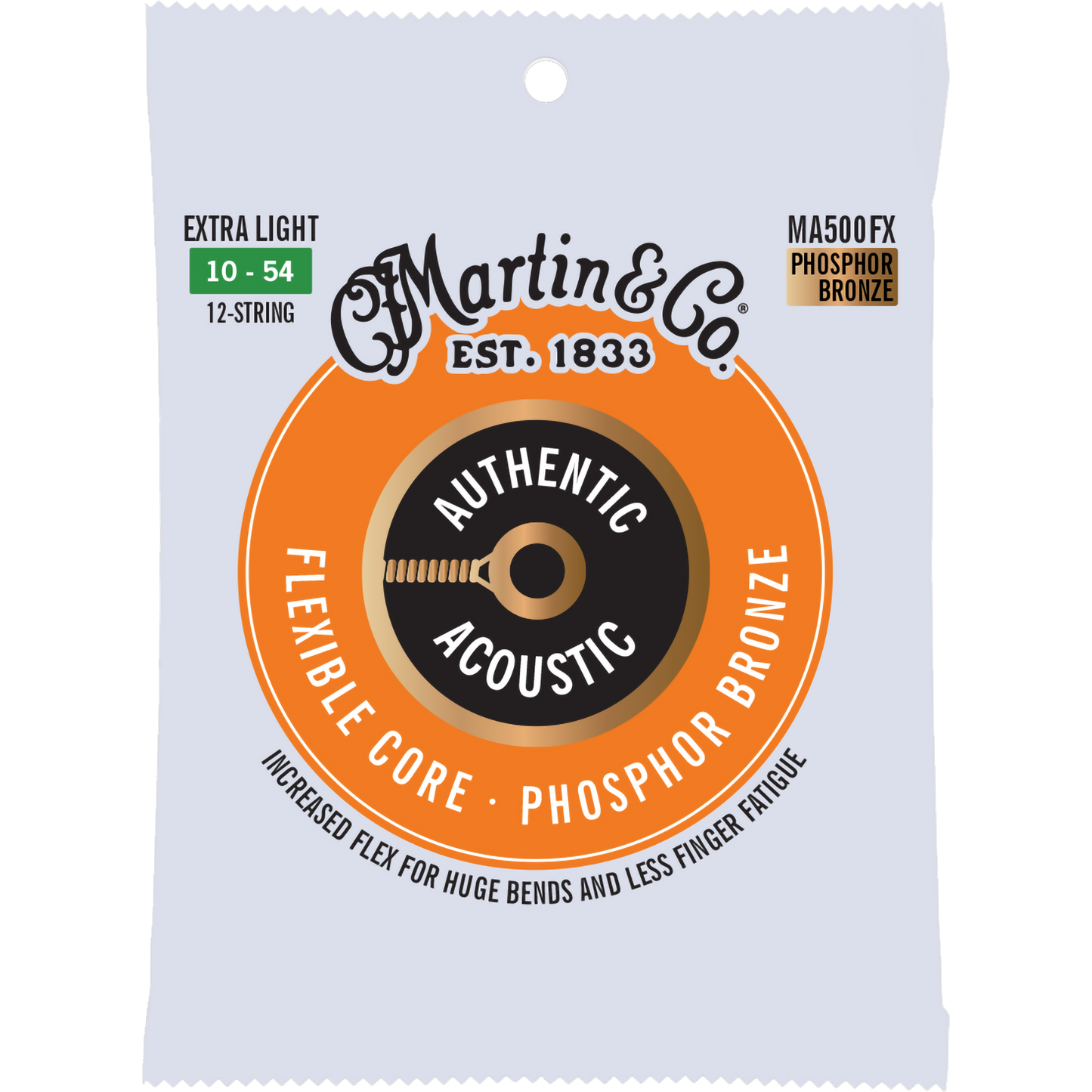 Martin MA500FX Authentic Acoustic Flexible Core Strings, Phosphor Bronze, Extra Light