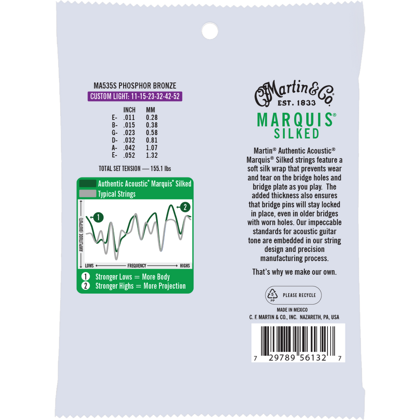 Martin MA535S Authentic Acoustic Marquis® Silked Strings Phosphor Bronze, Custom Light