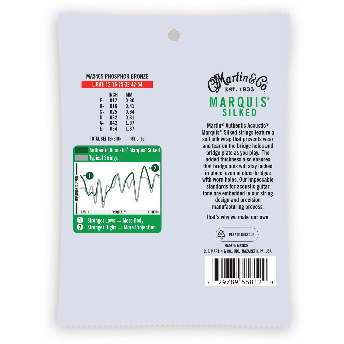 Martin Authentic Acoustic Marquis Silked Guitar Strings Phosphor Bronze - Light