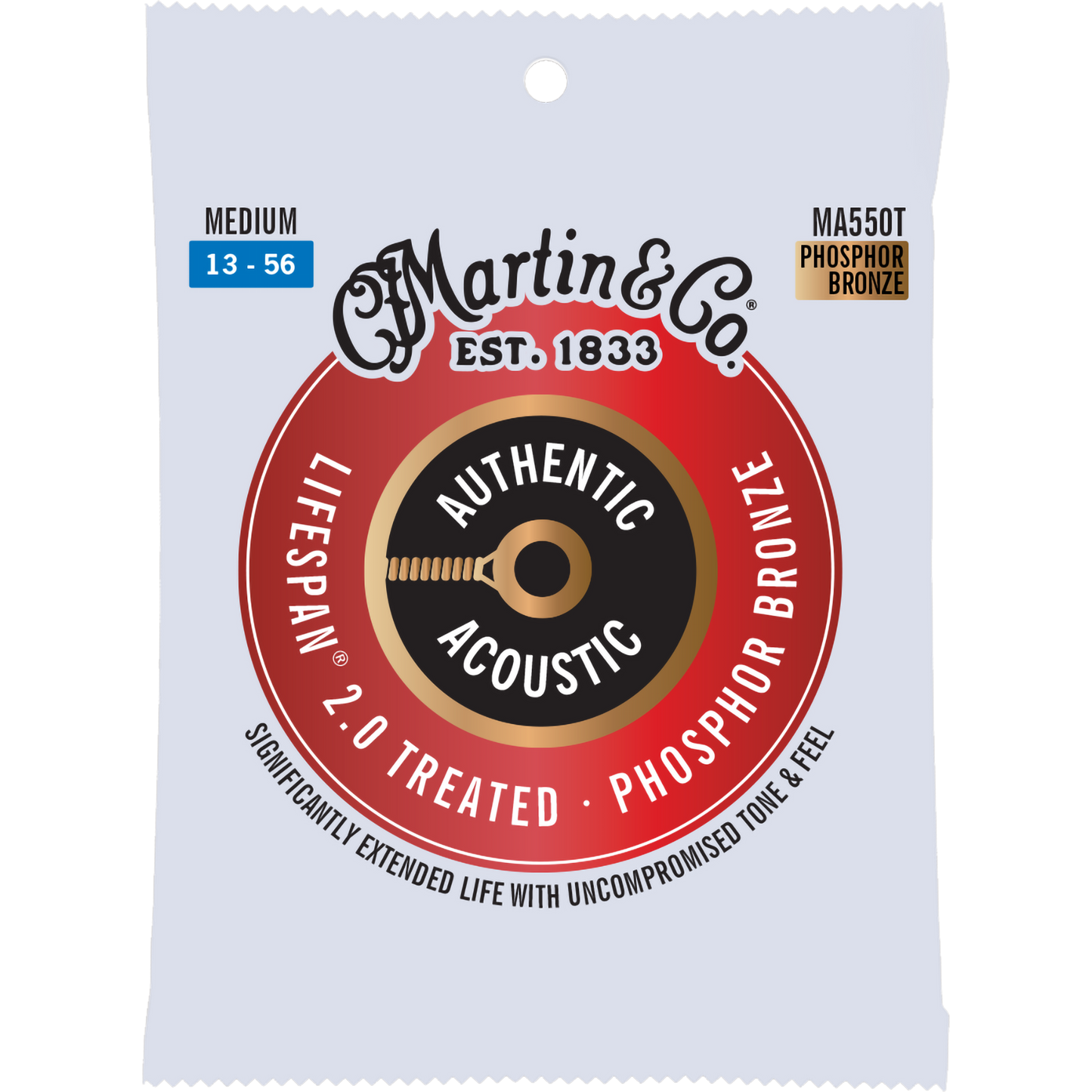 Martin MA550T Authentic Acoustic Lifespan® 2.0 Guitar Strings Phosphor Bronze, Medium