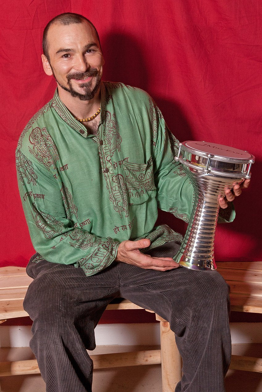 Mid East MAZ20J Aluminum Doumbek with Jingles In A Zebra Pattern