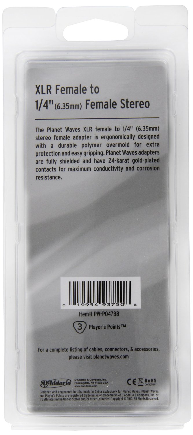 Planet Waves XLR Female to 1/4"" Female Balanced Adapter