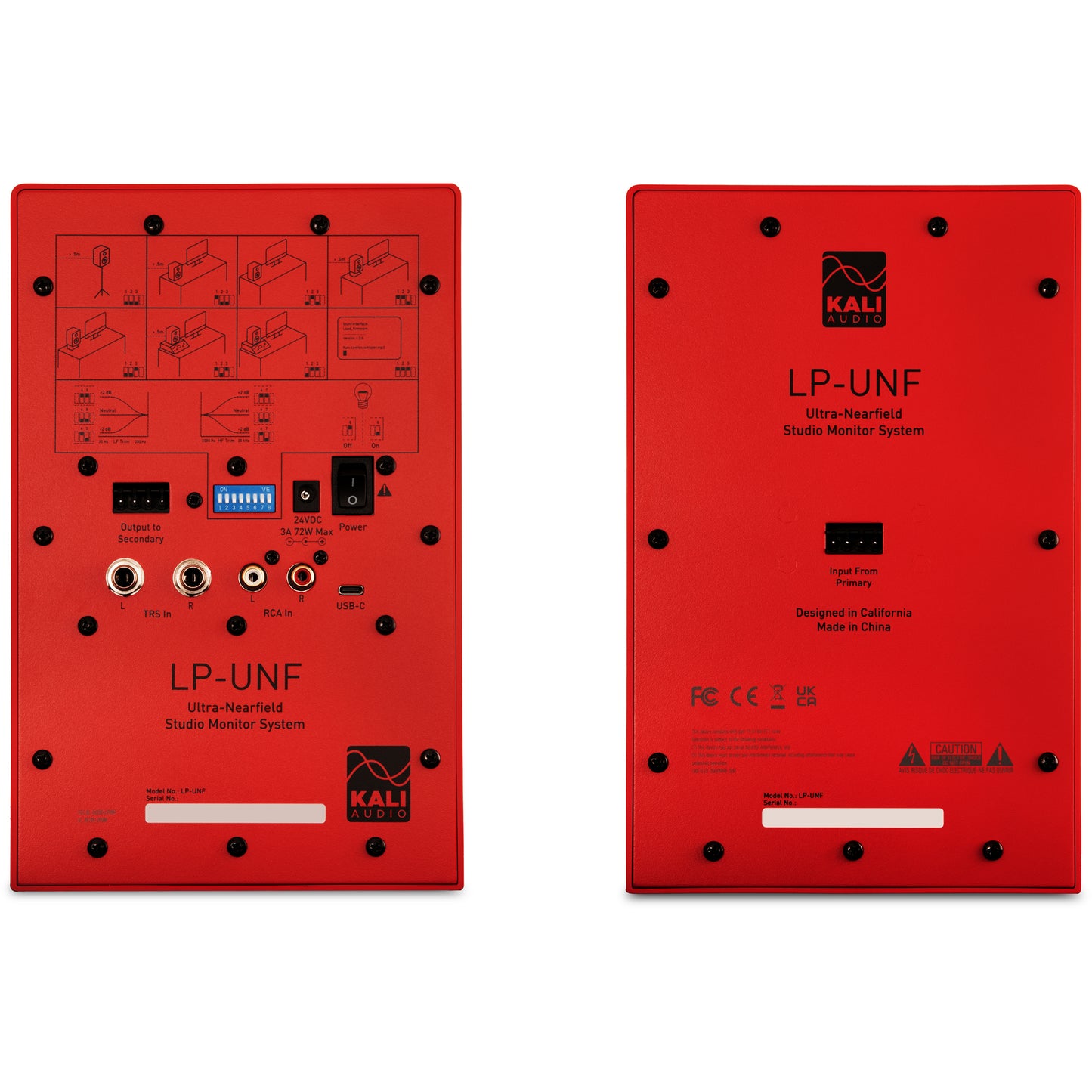 KALI AUDIO LP-UNF-R 4” Ultra Nearfield Powered Monitor System w/Bluetooth - Boundary Compensation EQ Settings - for Mixing, Recording, Audio Production - USB-C, TRS, RCA Inputs Red (Pair)
