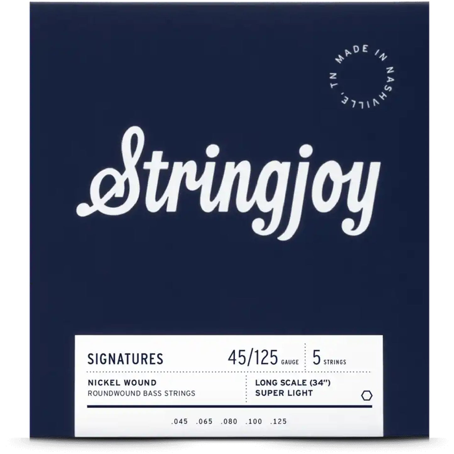 Stringjoy Super Light Gauge (45-125) 5 String Long Scale Nickel Wound Bass Guitar Strings