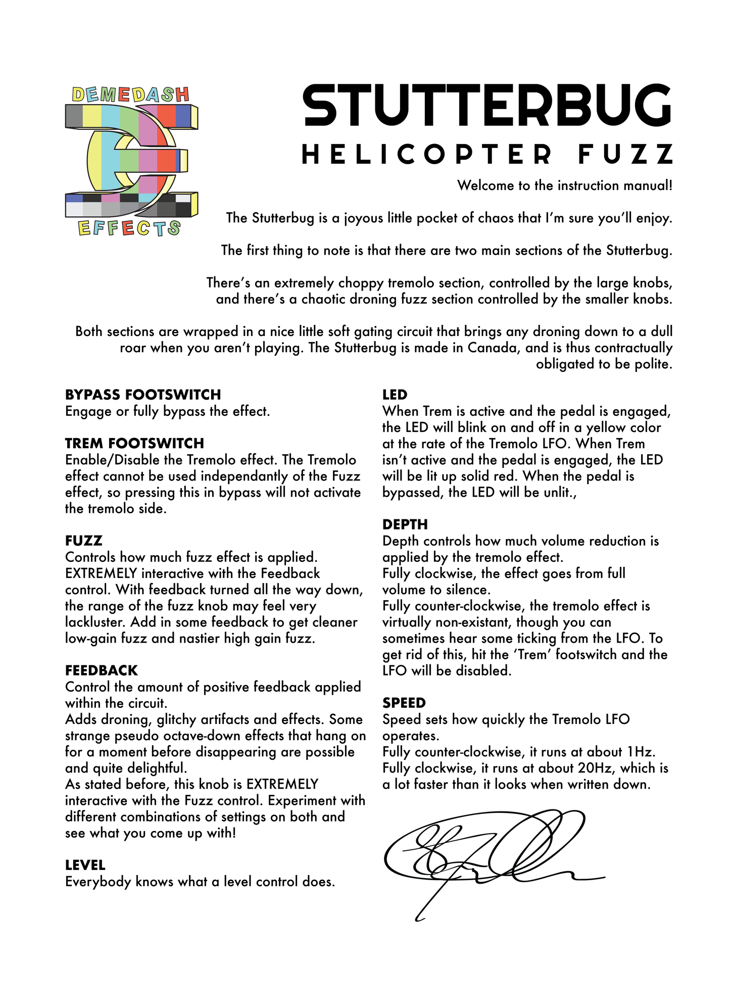 Demedash Effects Stutterbug Helicopter Fuzz