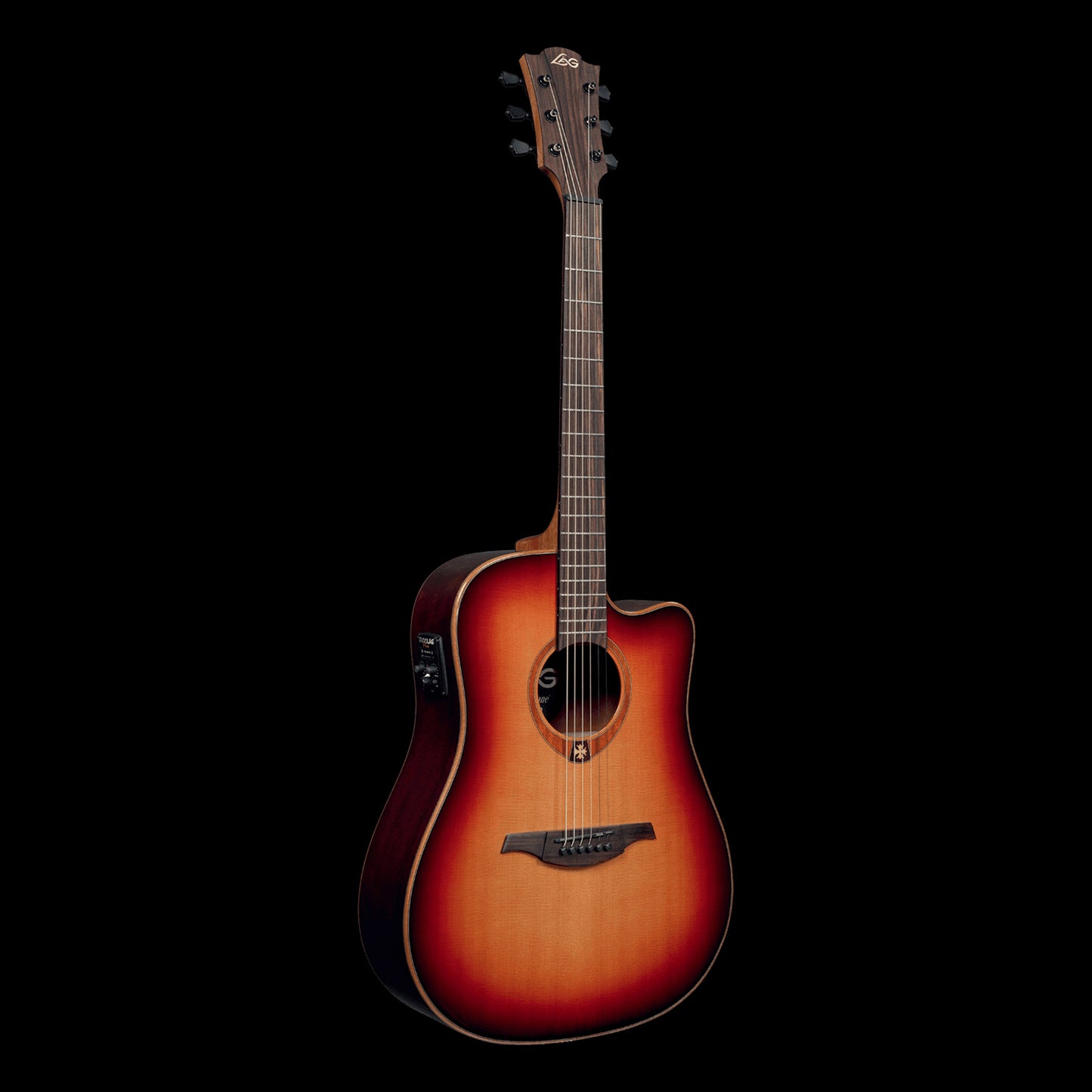 Lag T100DCEBRS Acoustic-Electric Dreadnought Brown Shadow Sunburst Guitar