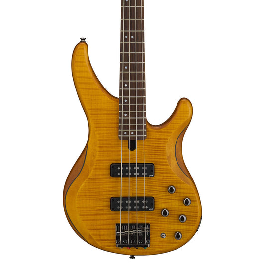 Yamaha TRBX604FMMA 4 String Bass with Flame Maple Top in Matte Amber