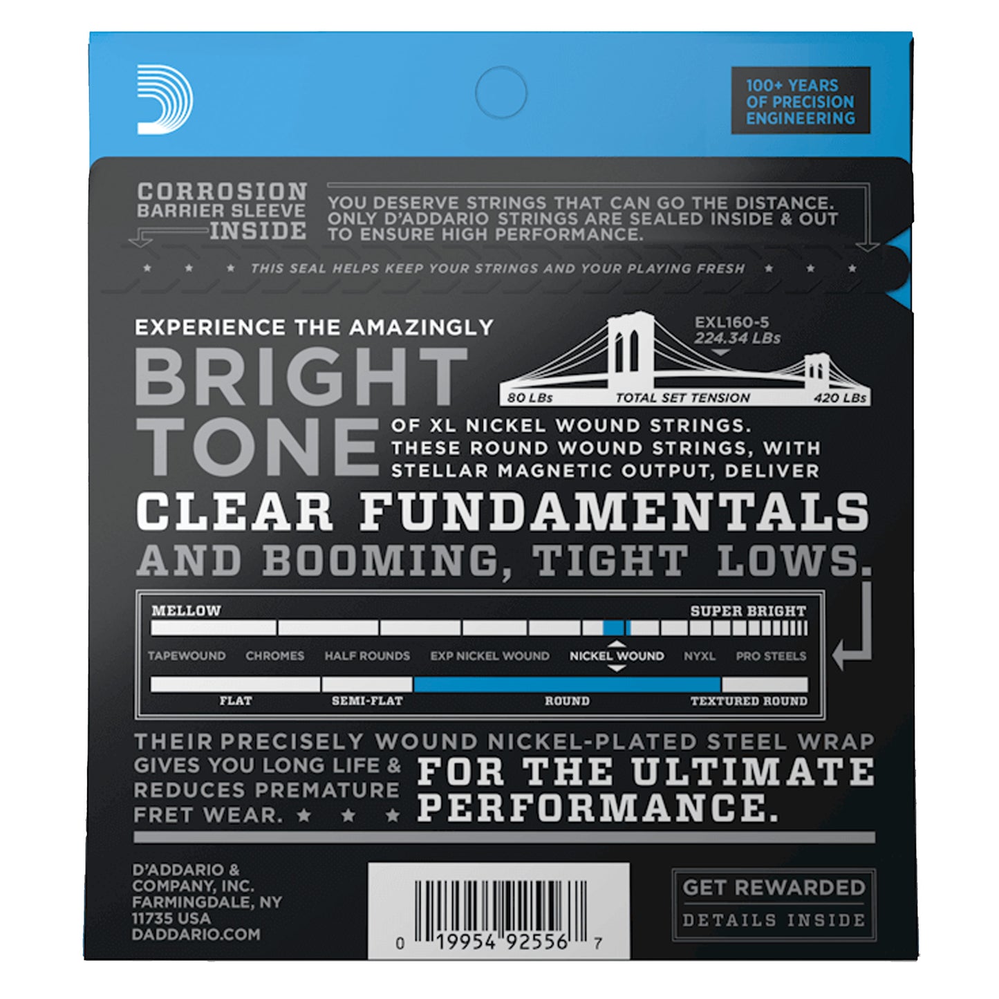 D’Addario EXL1605 Medium Long Scale 5-String Bass Strings