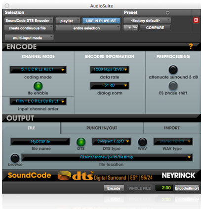 Neyrinck SoundCode Audio Suite Encode Decode Plug In for Pro Tools