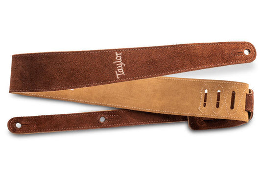 Taylor 2.5" Embroidered Suede Guitar Strap in Chocolate Brown