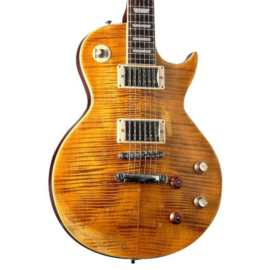 Vintage Icon V100MRPGM LP-Style Electric Guitar in Lemon Drop Distressed