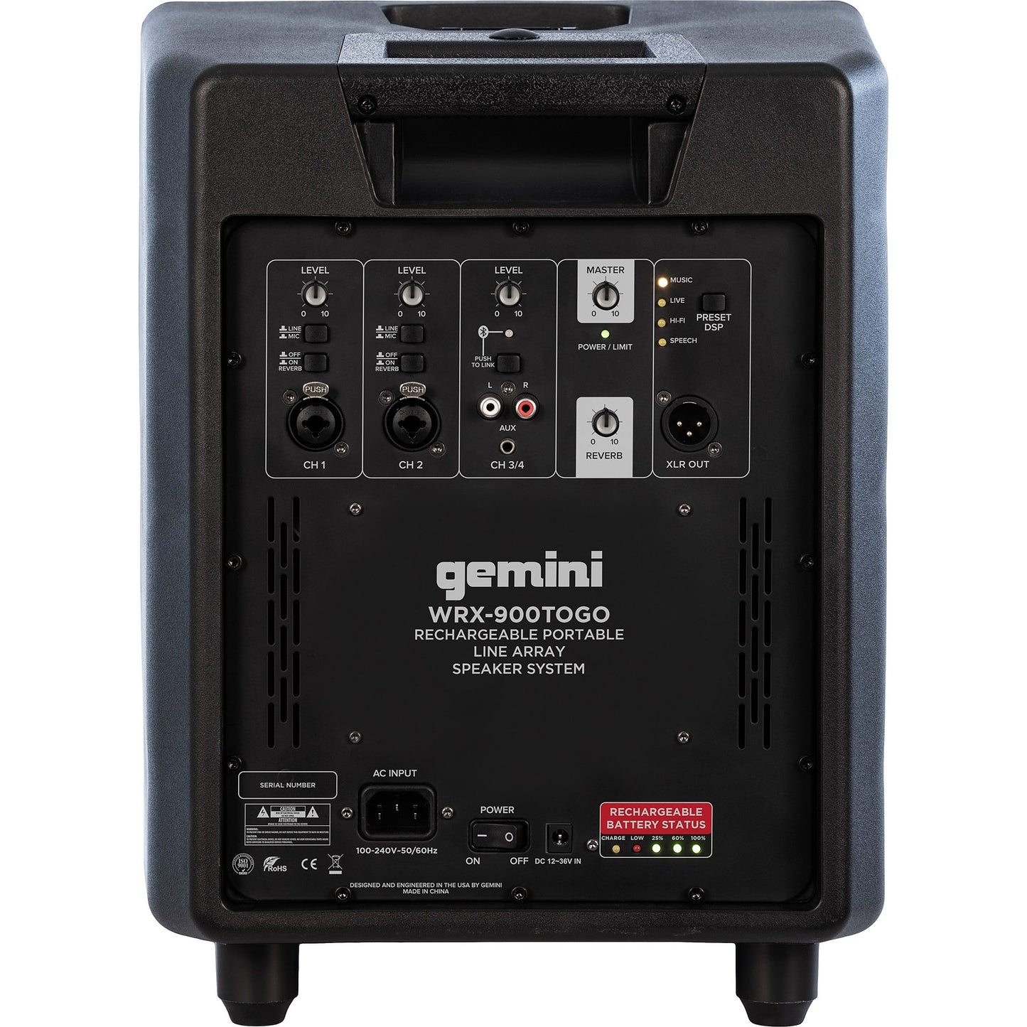 Gemini WRX-900TOGO Rechargeable Portable Line Array PA Speaker System