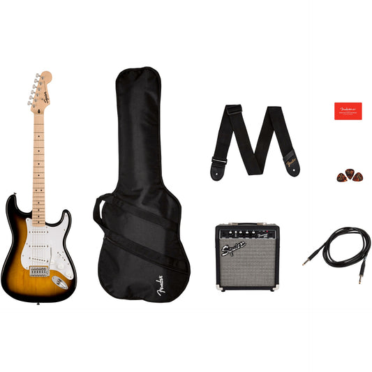 Squier Sonic Stratocaster Pack in 2-Color Sunburst w/ Gig Bag & 10G - 120V Amp