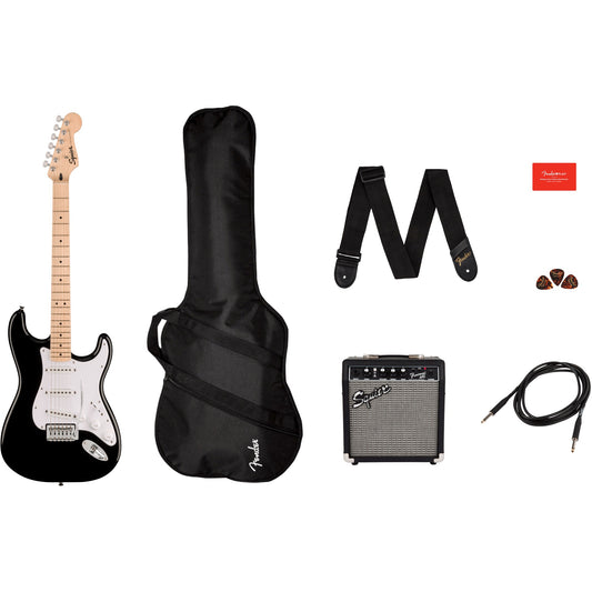 Squier Sonic Stratocaster Pack - Maple Fingerboard, Black, Gig Bag, 10G - 120V